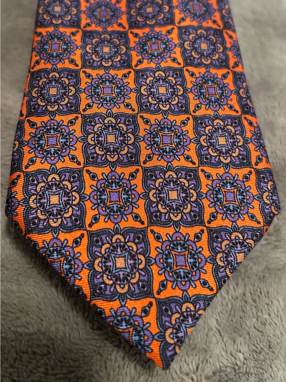 Vibrant Orange and Purple Geometric Men's Tie